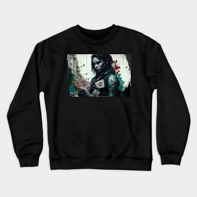 Poker Princess in the Urban Jungle Crewneck Sweatshirt by PixelProphets